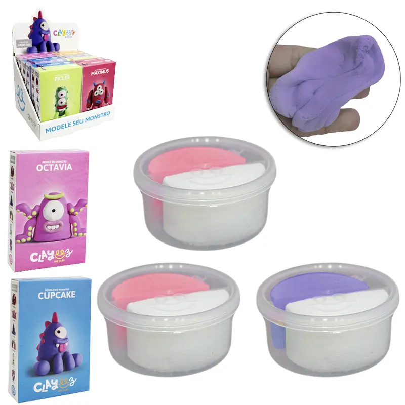 MASSINHA DE MODELAR ESTICA E PULA CLAYEEZ AIR CLAY MONSTRO 7 CORES NO POTE / SACHE 36/2G DP PLAY