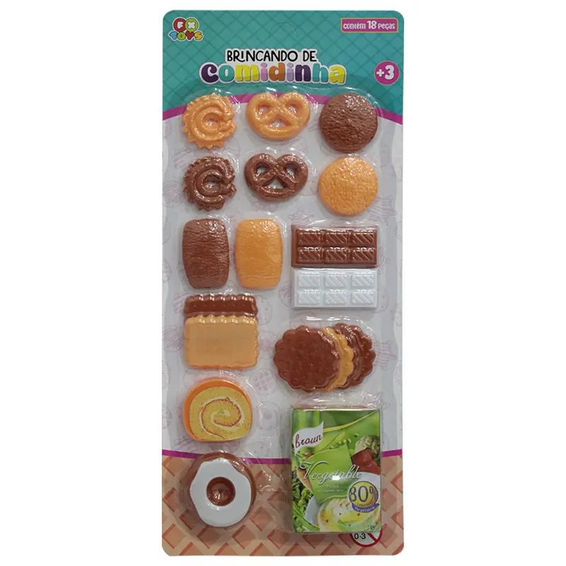 KIT COZINHA INFANTIL BRINCANDO DE COMIDINHA COM BOLACHAS / CHOCOLATES 18 PECAS
