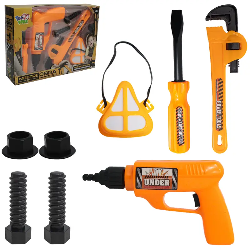 KIT FERRAMENTA INFANTIL COM FURADEIRA + PARAFUSO E ACESSORIOS MESTRE DA OBRA TOP KIDS 8 PECAS
