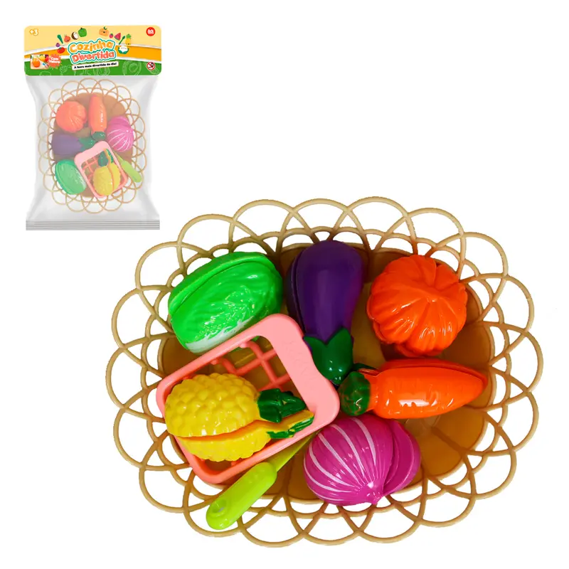 KIT COZINHA INFANTIL COM CESTA + FRUTAS / LEGUMES E ACESSORIOS COM VELCRO COZINHA DIVERTIDA 10 PECAS