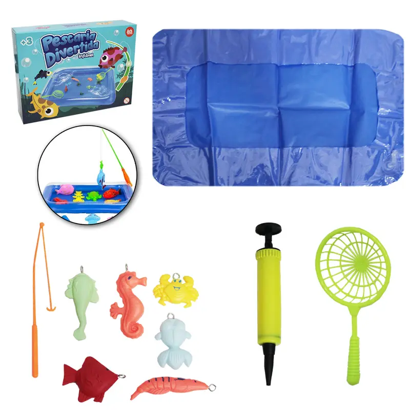 VARINHA PEGA PEIXE COM PASSAGUA + PISCINA INFLAVEL E ACESSORIOS PESCARIA DIVERTIDA 11 PECAS