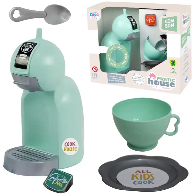KIT COZINHA INFANTIL COM CAFETEIRA + ACESSORIOS + SOM E LUZ VINTAGE PRATIC HOUSE COLLECTION A BATERIA 6 PECAS