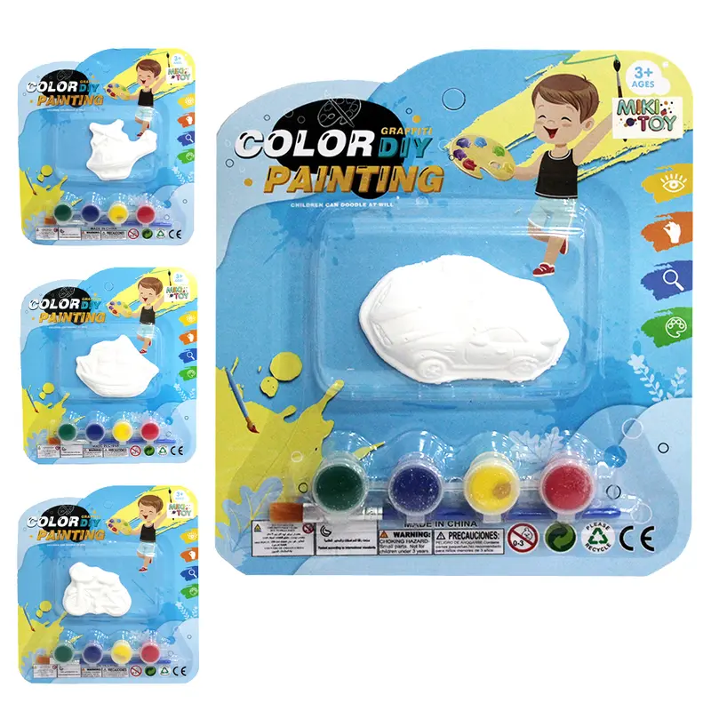 VEICULO DE GESSO PARA PINTURA COM 4 TINTAS + PINCEL GRAFFITI ANIMAL DIY PAINTING