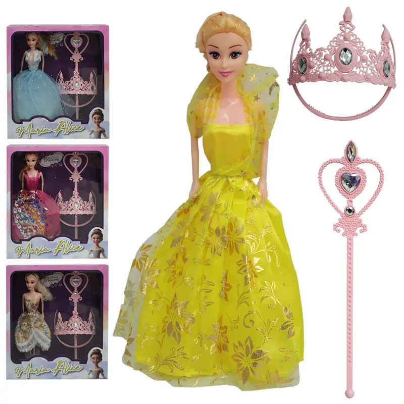 BONECA MARIA ALICE COM VESTIDO + TIARA E VARINHA MAGICA / CETRO