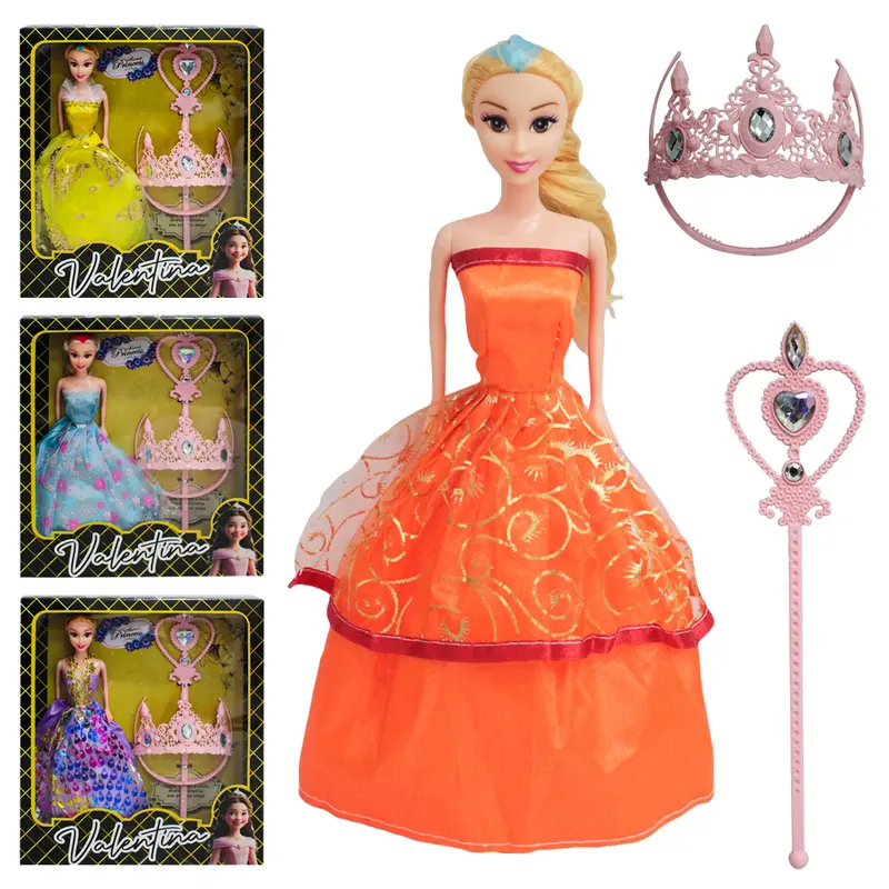 BONECA VALENTINA COM VESTIDO + TIARA E VARINHA MAGICA / CETRO