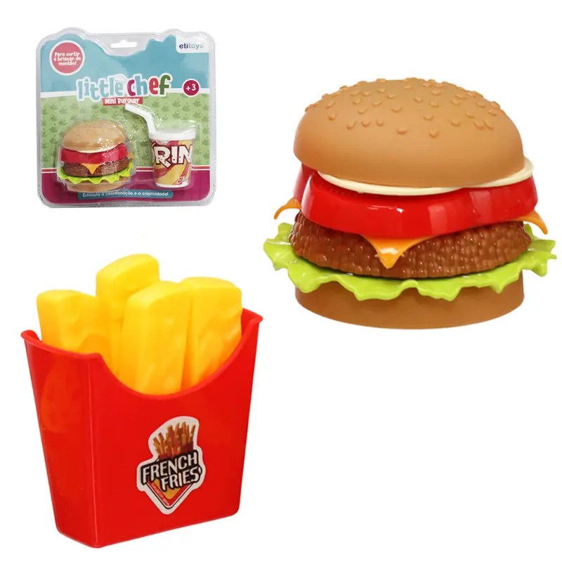 KIT COZINHA INFANTIL COM LANCHE HAMBURGUER + BATATA FRITA / REFRIGERANTE LITTLE CHEF MINI BURGUER