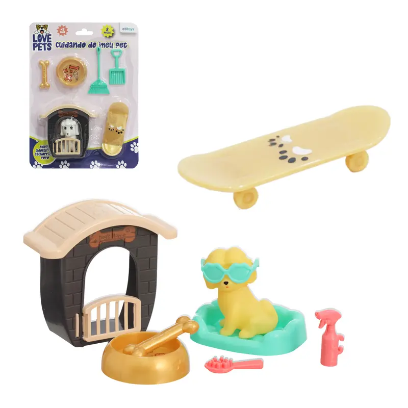 KIT PET COM CACHORRO + CASINHA E ACESSORIOS LOVE PETS CUIDANDO DO MEU PET 8 PECAS