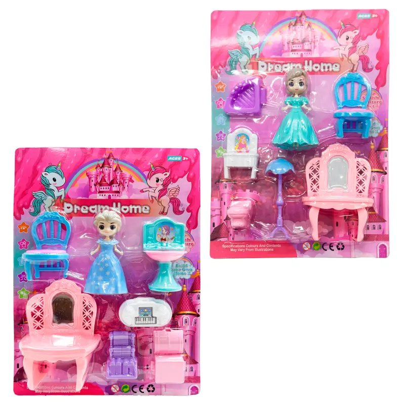 KIT MOVEIS INFANTIL COM BONECA PRINCESA + ACESSORIOS 7 PECAS