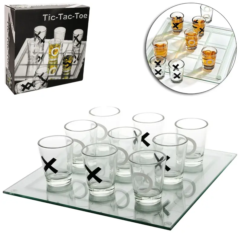 JOGO DE SHOT / JOGO DA VELHA DRINK TABULEIRO DE VIDRO 12,5CM COM 9 COPOS 10ML NA CAIXA