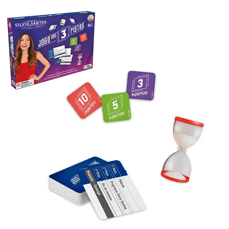 JOGO DAS 3 PISTAS SBT COM 168 CARTAS + 36 FICHAS DE PONTUACAO E AMPULHETA
