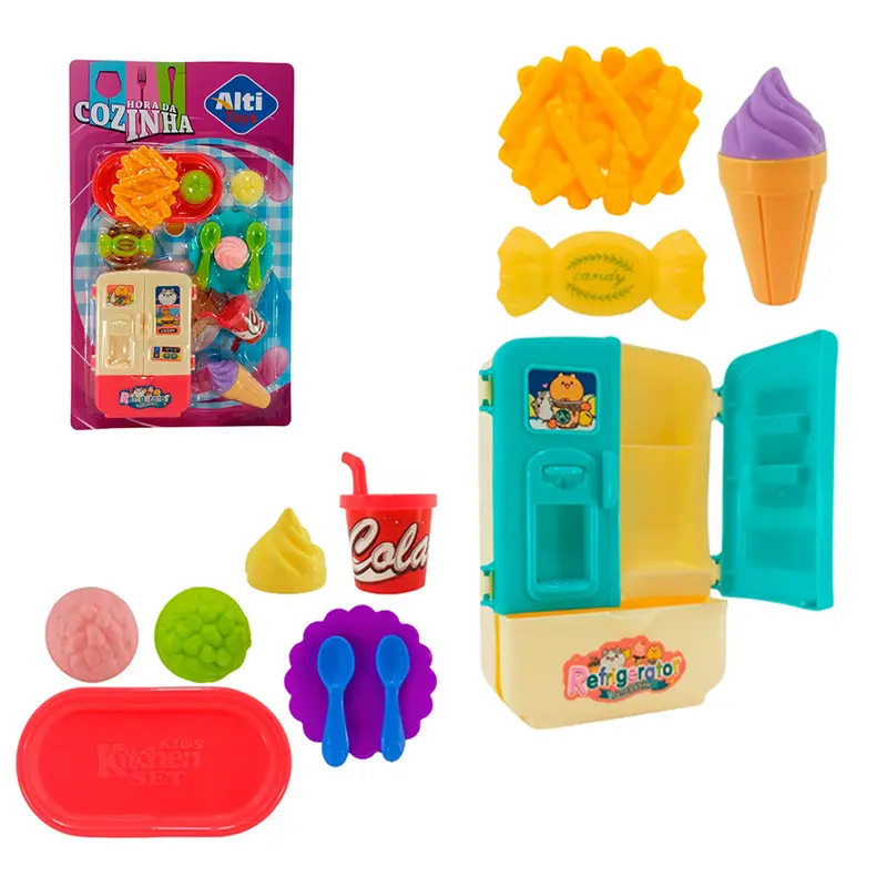 KIT COZINHA INFANTIL COM GELADEIRA + SORVETE E ACESSORIOS HORA DA COZINHA 12 PECAS