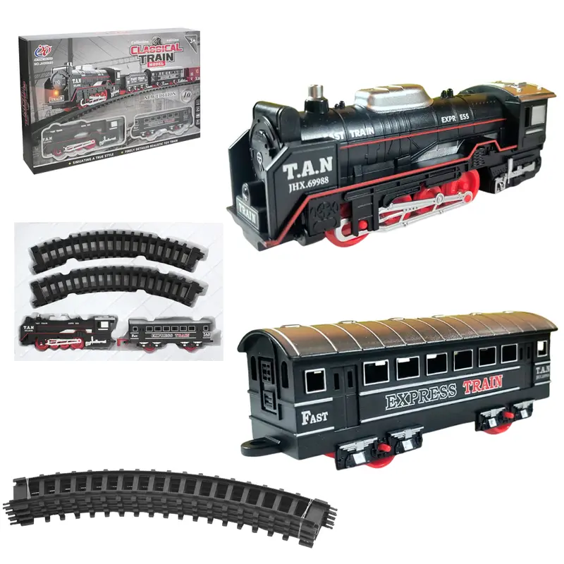 TREM LOCOMOTIVA CLASSICO COM TRILHO CLASSICAL TRAIN MODEL COM LUZ + SOM A PILHA 10 PECAS