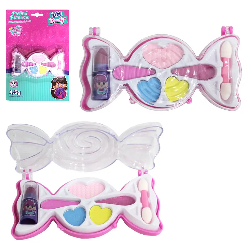 ESTOJO DE MAQUIAGEM COM SOMBRA + BATOM E PINCEL BOMBOM DM BEAUTY