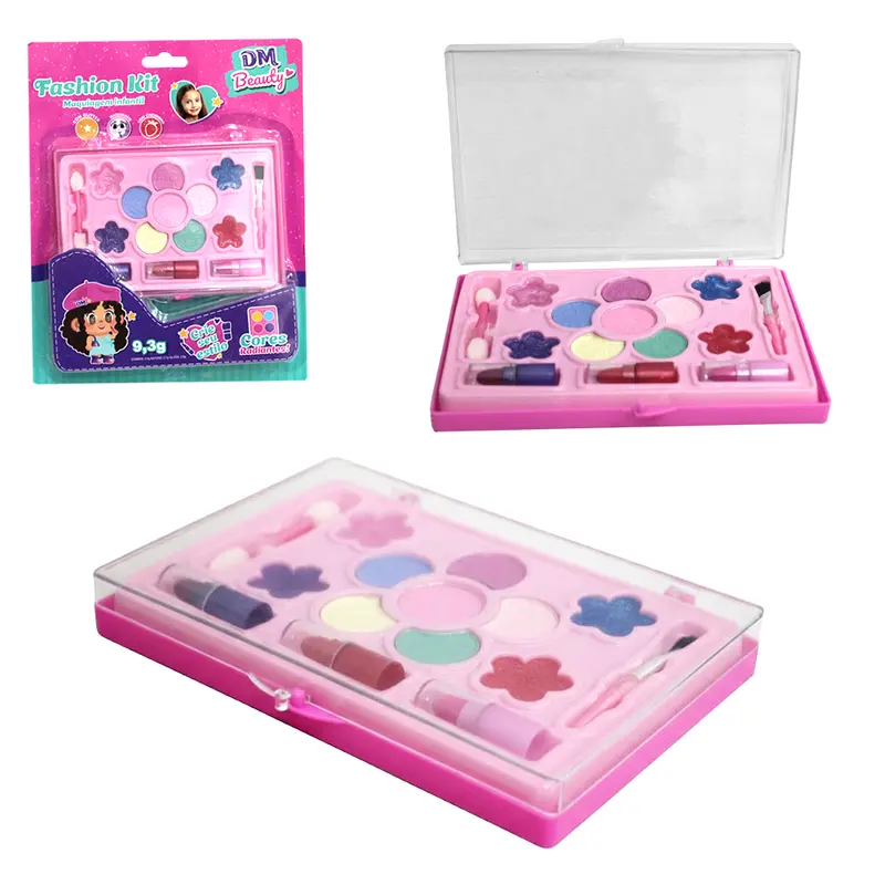 ESTOJO MAQUIAGEM SOMBRA + 4 GLOSS BRILHO LABIAL COM GLITTER + 3 BATONS E 2 PINCEIS FASHION KIT DM BEAUTY