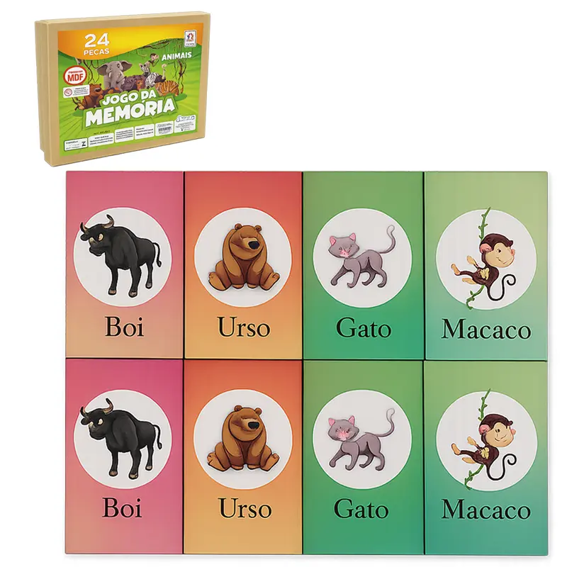 JOGO DA MEMORIA DE MADEIRA MDF ANIMAIS COM 24 PECAS NO ESTOJO