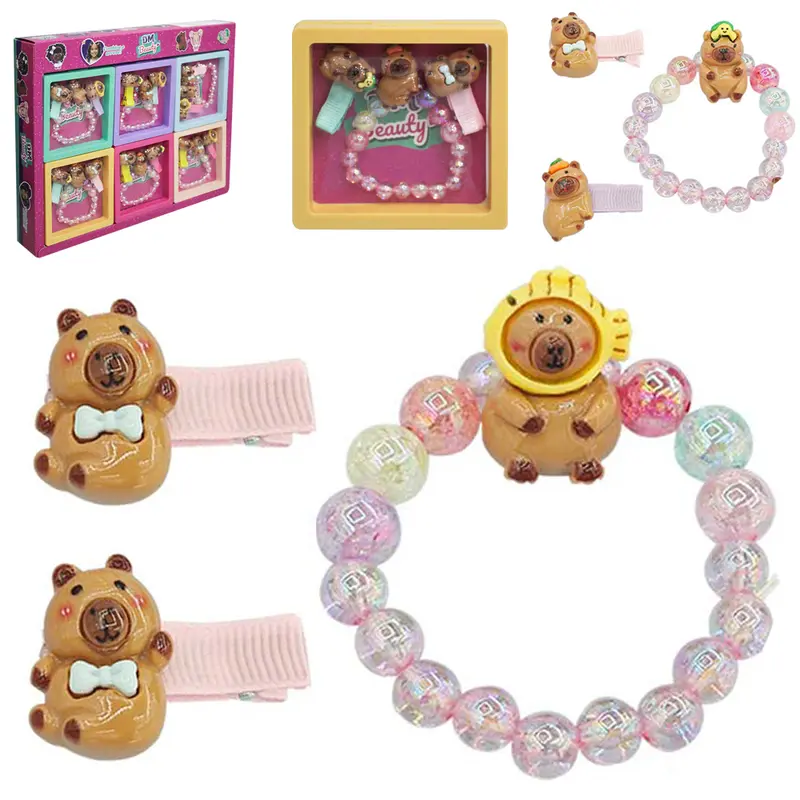 KIT BELEZA / BIJUTERIA INFANTIL PULSEIRA + 2 ACESSORIOS DE CABELO PRESILHA CAPIVARA DM BEAUTY DP PLAY FLUTUANTE