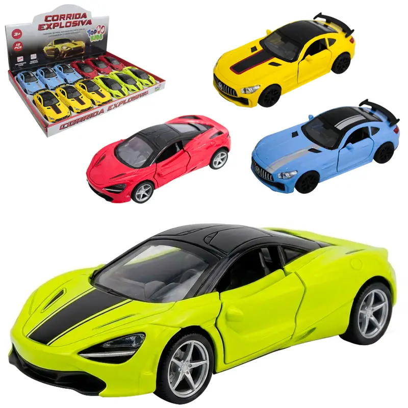 CARRO DE METAL A FRICCAO PULL BACK CORRIDA EXPLOSIVA TOP KIDS 12,5X5,5X3,5CM DP PLAY