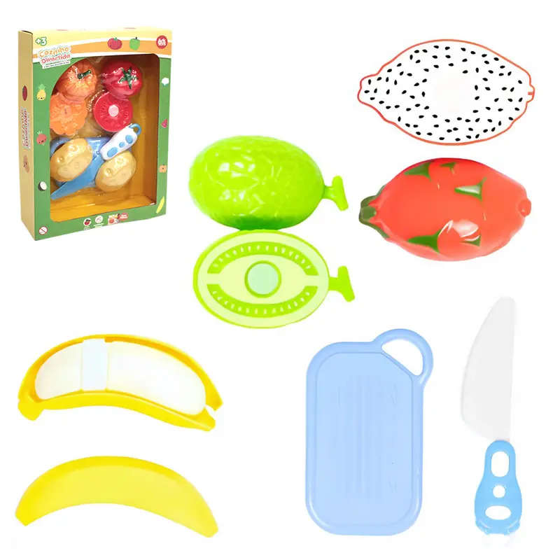 KIT COZINHA INFANTIL COM FRUTAS / LEGUMES + FACA E TABUA COM VELCRO COZINHA DIVERTIDA 8 PECAS