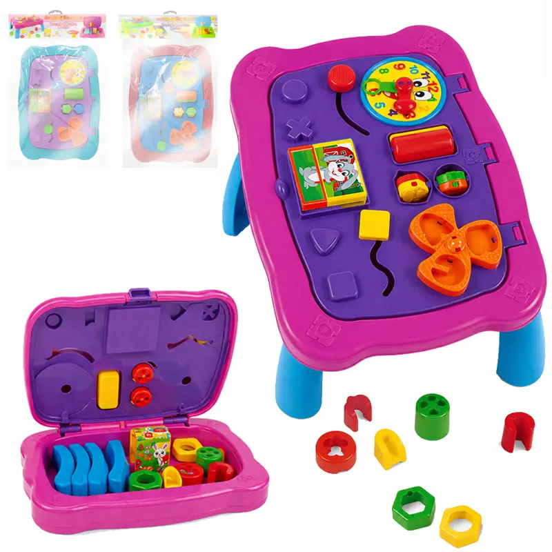 BANCADA INTERATIVA / MESA EDUCATIVA MENINA BRINCAR & CRESCER COM CUBO + ACESSORIOS 13 PECAS 44X32X25CM