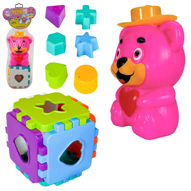 CUBO DE ENCAIXE DIDATICO BABY + URSO TECA COM SOM