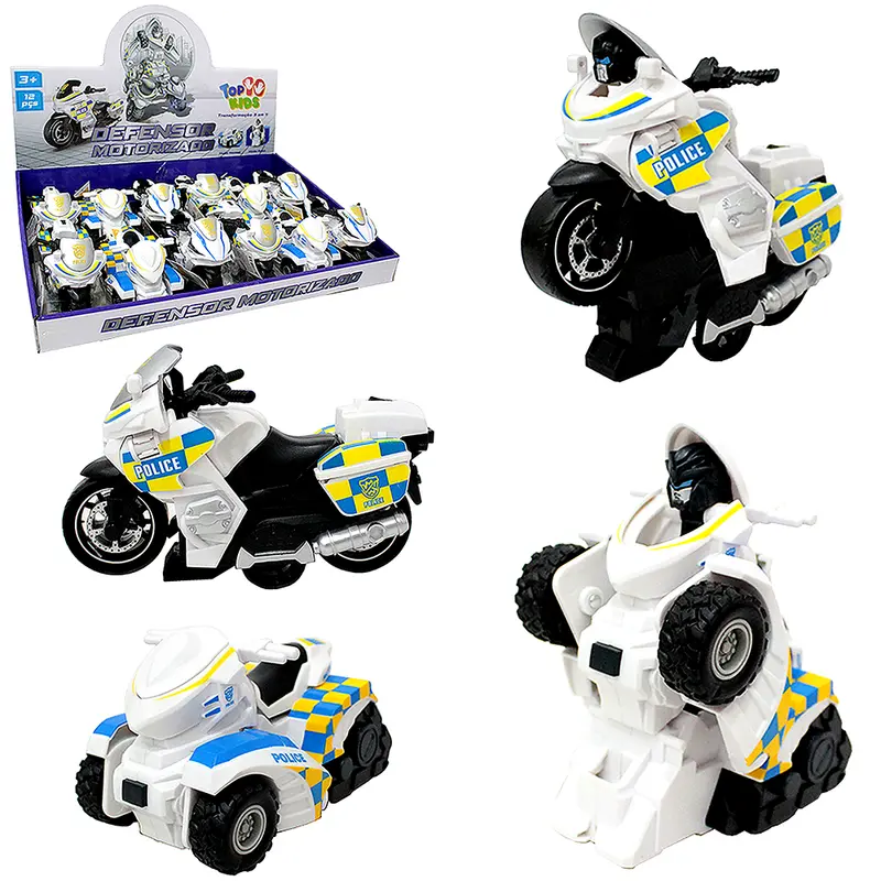 MOTO / QUADRICICLO A FRICCAO POLICIA BATE TRANSFORME ROBO DEFENSOR MOTORIZADO TOP KIDS DP PLAY