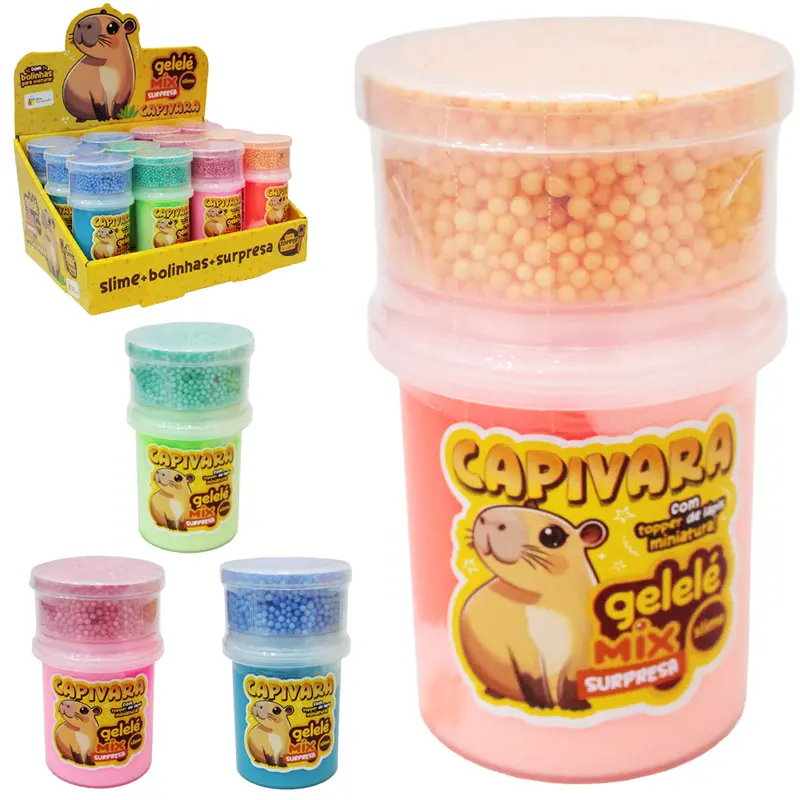 GELEINHA SLIME / GELELE MIX SUPRESA COM TOPPER DE LAPIS MINIATURA CAPIVARA + BOLINHA 153G DP PLAY