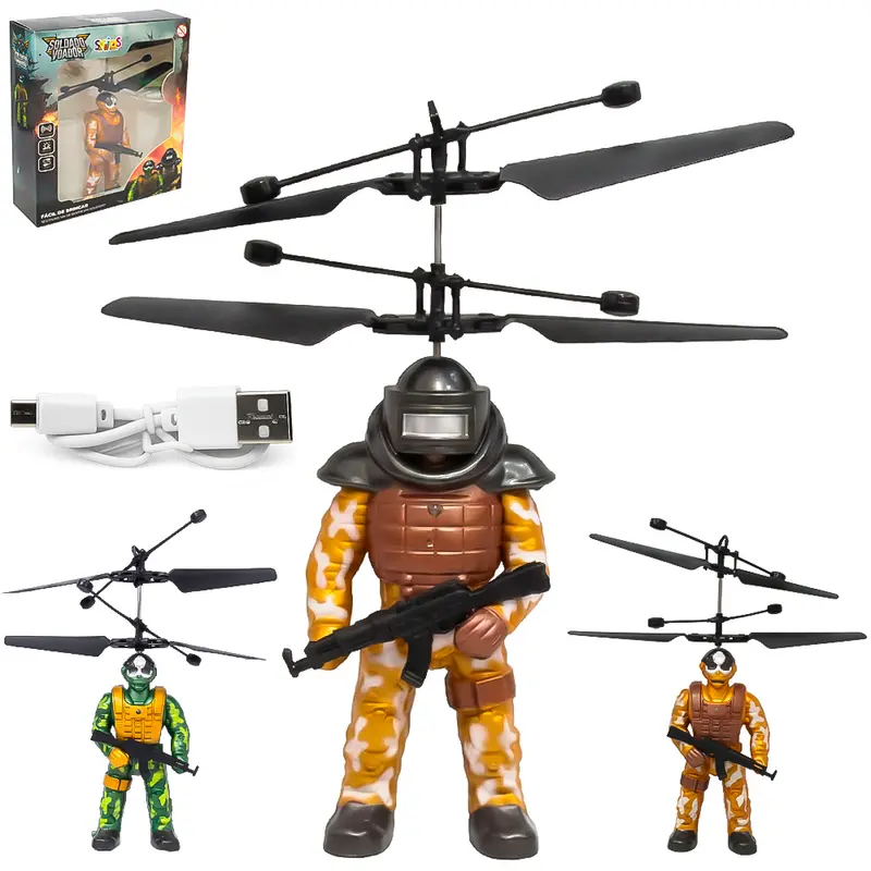 BONECO SOLDADO VOADOR DRONE COM SENSOR DE APROXIMACAO RECARREGAVEL USB + LUZ SK TOYS