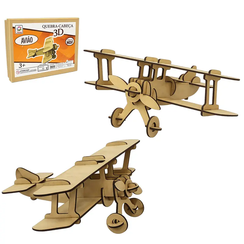 QUEBRA CABECA 3D DE MADEIRA MDF AVIAO NO ESTOJO
