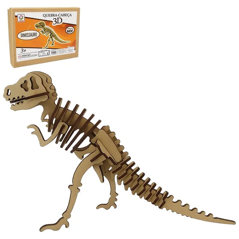 QUEBRA CABECA 3D DE MADEIRA MDF DINOSSAURO NO ESTOJO