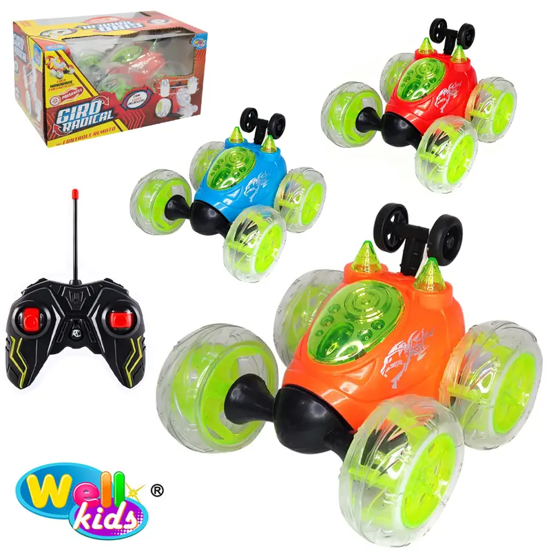 CARRO MALUCO CAMBALHOTA COM CONTROLE REMOTO SEM FIO 360º GIRO RADICAL POSSANTES COM LUZ A PILHA