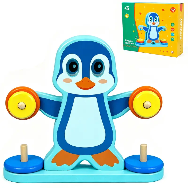 JOGO PINGUIM EQUILIBRIO DE MADEIRA COM 6 ARGOLAS BRINK JOY