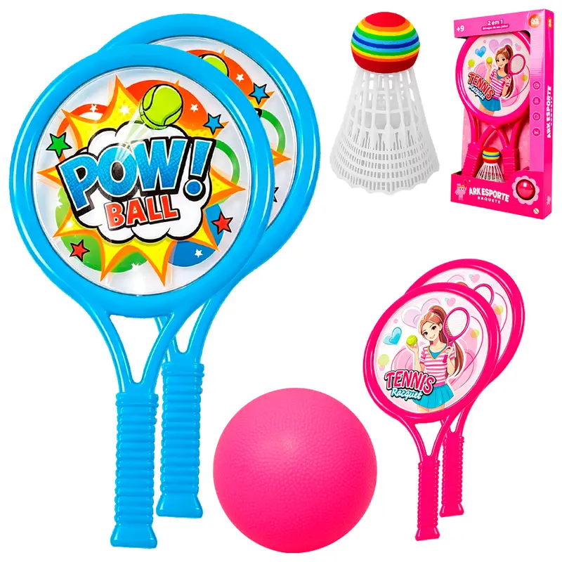RAQUETE DE PLASTICO COM 2 PECAS + BOLINHA E PETECA ARK ESPORTE