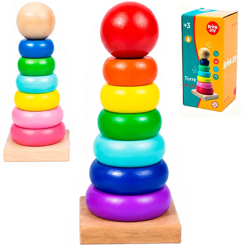 TORRE PIRAMIDE ARGOLAS DIDATICO EDUCATIVO MONTA E DESMONTA DE MADEIRA BRINK JOY 13,5X6CM
