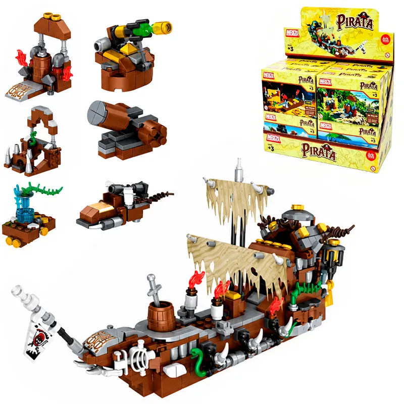 BLOCOS DE MONTAR INBLOX 2 EM 1 (12 MODELOS FORMA NAVIO PIRATA) TLEG DP PLAY