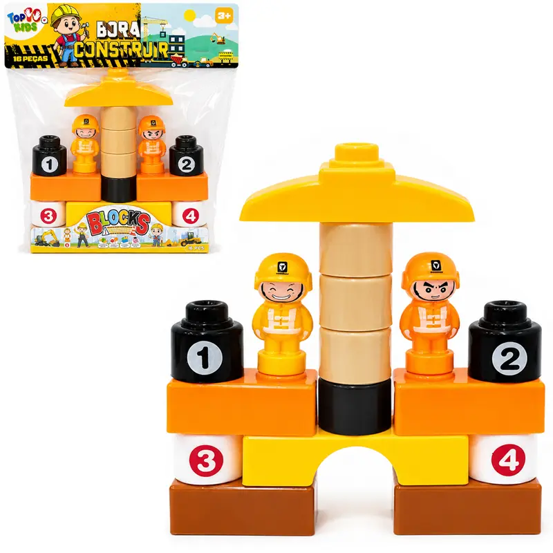 BLOCOS DE MONTAR BLOCKS BORA CONSTRUIR COM 2 BONECOS TOP KIDS 16 PECAS