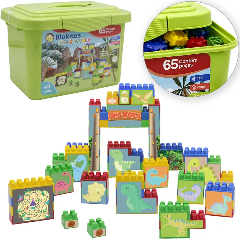 BLOCOS DE MONTAR BLOCKS BLOKITOS DINO WORLD 65 PECAS NA MALETA