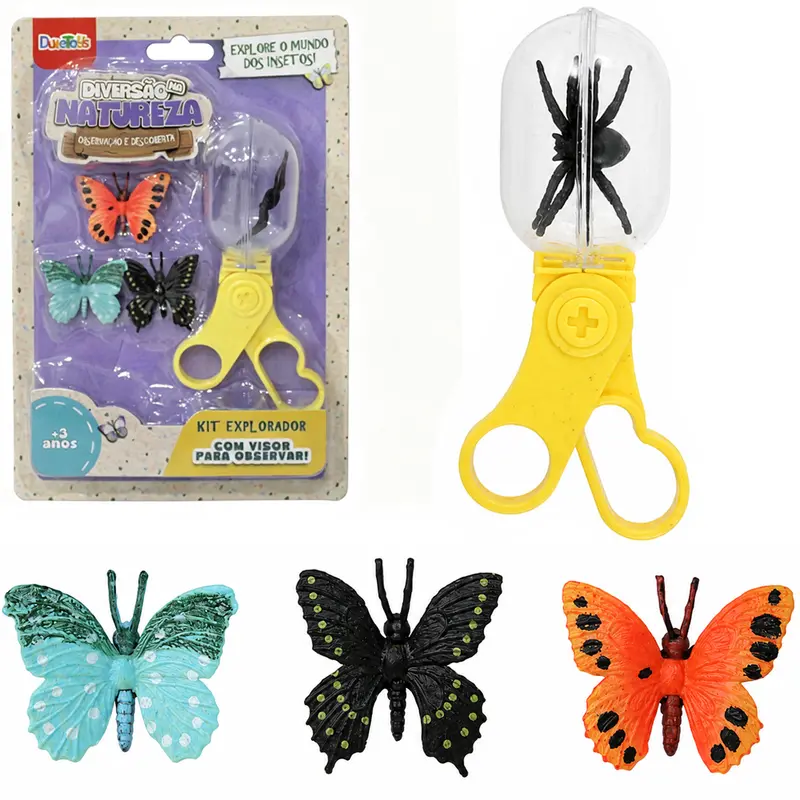 KIT EXPLORADOR COM PEGADOR DE INSETOS / BICHOS + 3 BORBOLETAS E ARANHA DIVERSAO NA NATUREZA