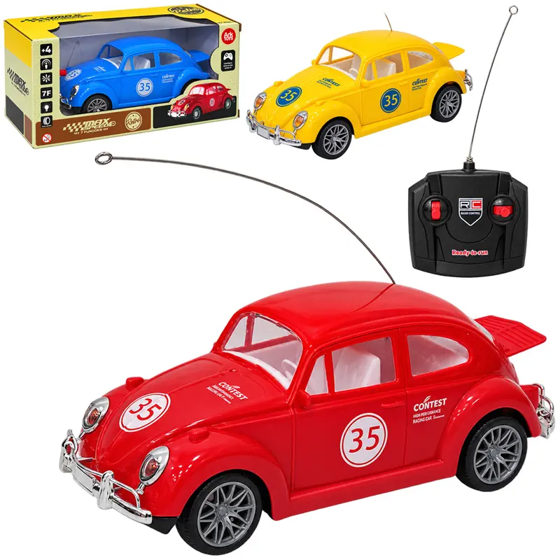CARRO COM CONTROLE REMOTO SEM FIO FUSCA RETRO MAX SPEED 7 FUNCOES COM LUZ A PILHA