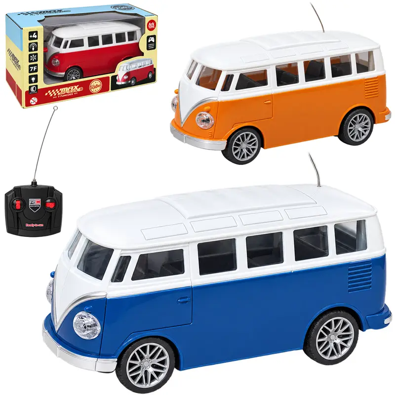 CARRO COM CONTROLE REMOTO SEM FIO KOMBI RETRO MAX SPEED 7 FUNCOES COM LUZ A PILHA