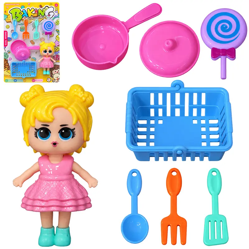 KIT COZINHA INFANTIL COM BONECA + FRIGIDEIRA E ACESSORIOS BAKING 8 PECAS
