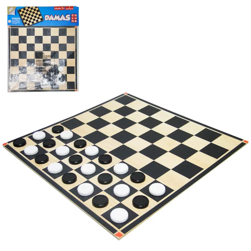 JOGO DE DAMA COM TABULEIRO DE MADEIRA MDF + 24 PECAS NA SOLAPA