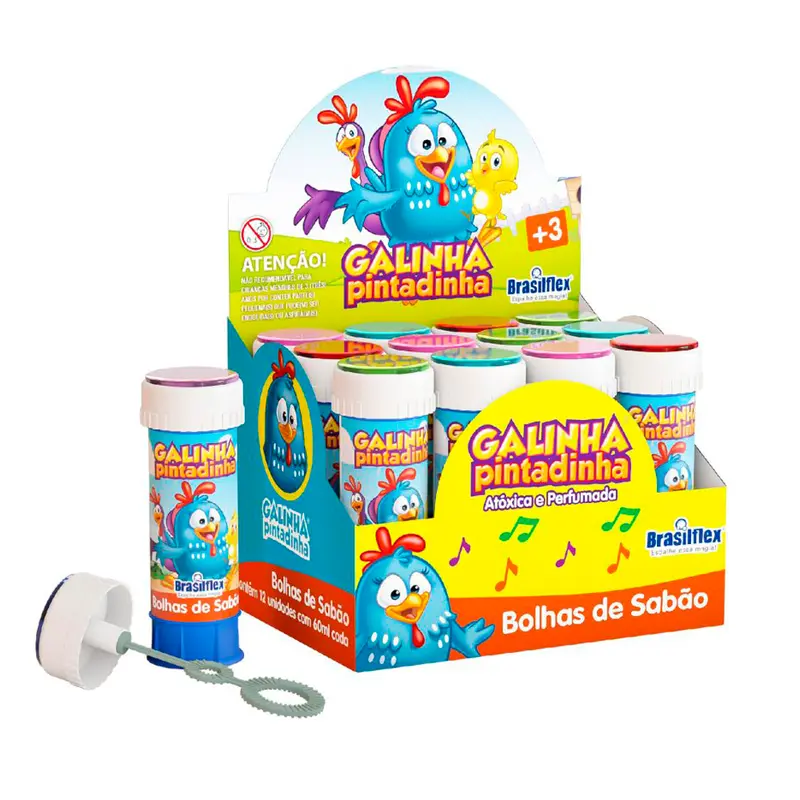 BOLHA DE SABAO GALINHA PINTADINHA COM JOGO 60ML 11,4X3,8CM DE Ø