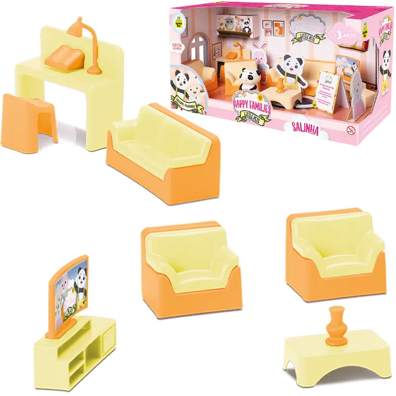 KIT MOVEIS INFANTIL SALA COM PANDA + ACESSORIOS HAPPY FAMILIES 12 PECAS NA CAIXA