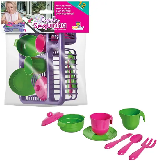 KIT COZINHA INFANTIL SEQUINHA COM ESCORREDOR E ACESSORIOS 4X23,5X22CM