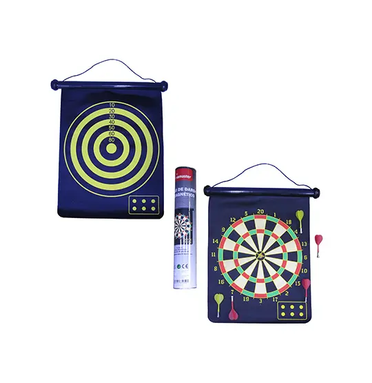 JOGO DE DARDO COM ALVO DUPLA FACE + 6 DARDOS MAGNETICOS 36X46CM NO TUBO