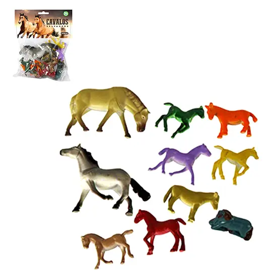 KIT ANIMAL SELVAGEM DE PVC CAVALO PEQUENO COM 10 PECAS SORTIDAS