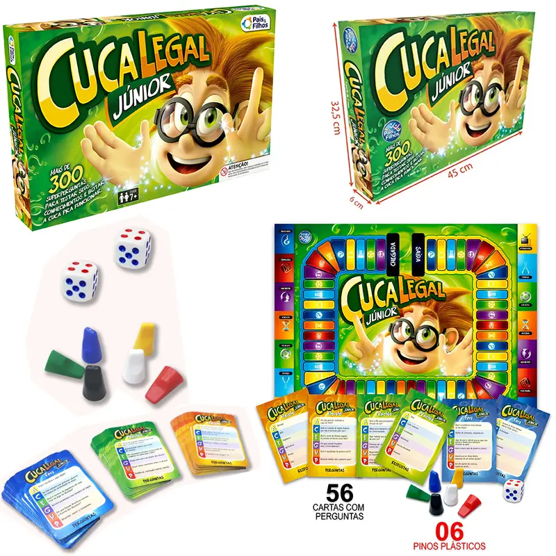 JOGO CUCA LEGAL JUNIOR COM 336 PERGUNTAS + TABULEIRO E ACESSORIOS