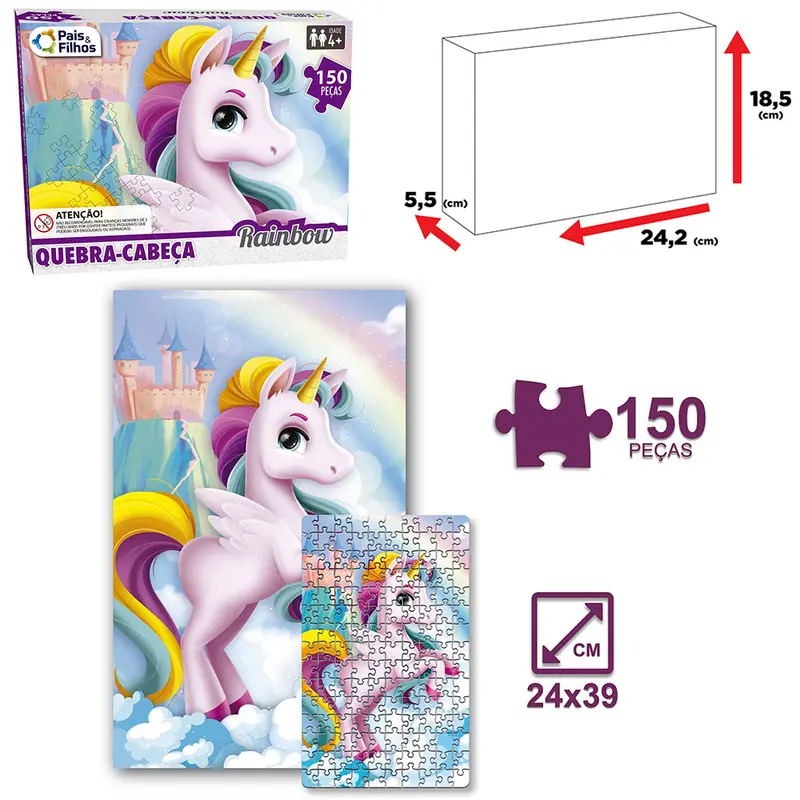QUEBRA CABECA UNICORNIO RAINBOW COM 150 PECAS