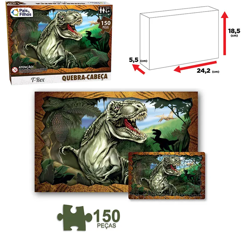 QUEBRA CABECA DINOSSAURO TIRANOSSAURO REX COM 150 PECAS