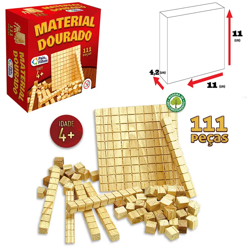 JOGO MATERIAL DOURADO DE MADEIRA COM 111 PECAS
